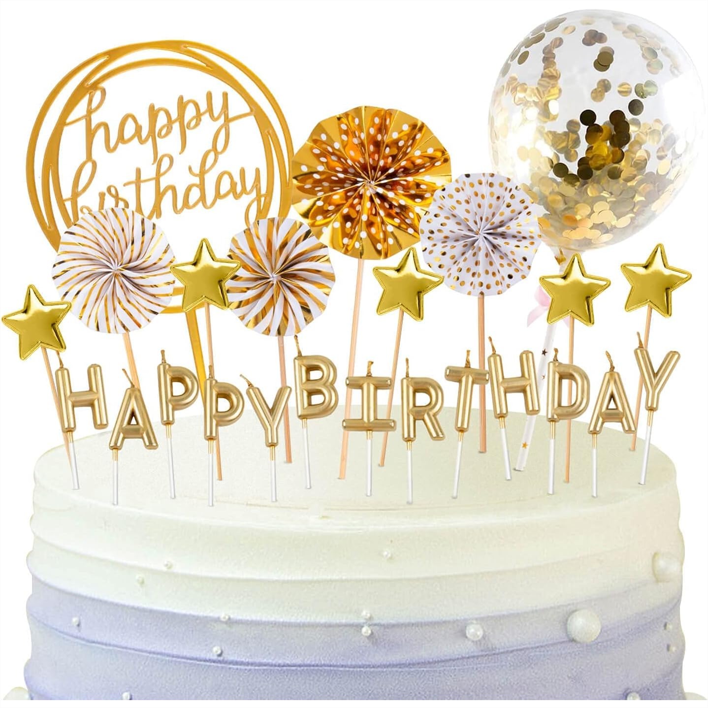 Confetti Balloon Set - Ensemble de bougies d'anniversaire dorées avec